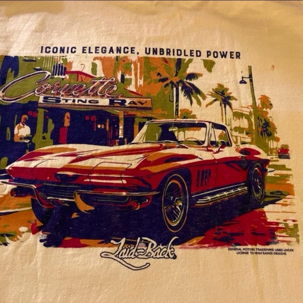 NEW Chaos ‘65 Corvette Stingray ”Butter” Yellow T-Shirt / X-Lg Vette NEW - Picture 5 of 6
